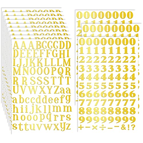 Prasacco 12 Blätter Buchstaben Zahlen Aufkleber, Selbstklebende Groß und Klein Buchstaben Aufkleber Alphabet Zahlen Dekorative Aufkleber für DIY Handgemachte Scrapbooking Schilder Grußkarten (Gold) von Prasacco