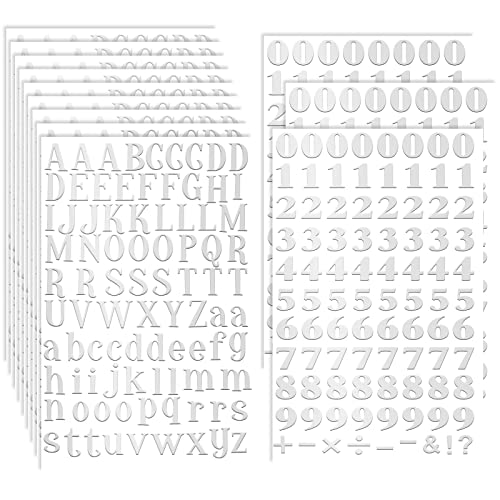 Prasacco 12 Blätter Buchstaben Zahlen Aufkleber, Selbstklebende Groß- und Kleinbuchstaben Aufkleber Alphabet Zahlen Dekorative Aufkleber für DIY Handgemachte Scrapbooking Schilder Grußkarten (Silber) von Prasacco