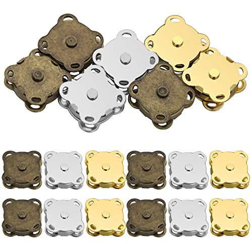 Prasacco 12 Paare Magnetknöpfe, 15mm Metall Magnetknöpfe 3 Farben Pflaumenförmiger Magnetverschluss für Geldbörsen, Handtaschen, Kleidung, Nähen, DIY Handwerk (Silber, Gold, Bronze) von Prasacco