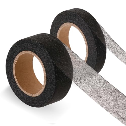 Prasacco 2 Rollen Saumband Zum Aufbügeln, Waschbar 20m x 1cm/20m x 2,5cm Selbstklebend Nahtband Zum Spleißen Von Stoffen, Vorhängen, Hosen, Kleidung (Schwarz) von Prasacco