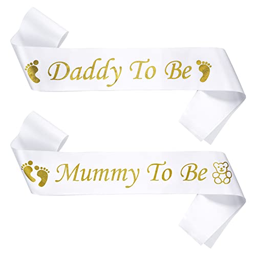 Prasacco 2 Stück/Set Baby Shower Schärpe, Mummy to Be Schärpe Daddy to Be Schärpe Weißer werdende Eltern Schultergurt Babydusche Schärpen für Baby Dusche Party Feier, Baby Willkommensparty Dekoration Prasacco 2 Stück/Set Baby Shower Schärpe, Mummy to Be Schärpe Daddy to Be Schärpe Weißer werdende Eltern Schultergurt Babydusche Schärpen für Baby Dusche Party Feier, Baby Willkommensparty Dekoration von Prasacco