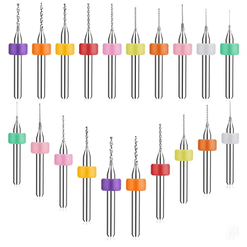 Prasacco 20 Stück Micro Bohrer Set, 0,3mm-1,2mm Wolframstahl Micro Spiralbohrer PCB Druckplatine Gravierbohrer Bits Set für rauen Stein, Schmuck, Stanzen, Gravur (10 Größe, Gemischte Farbe) von Prasacco