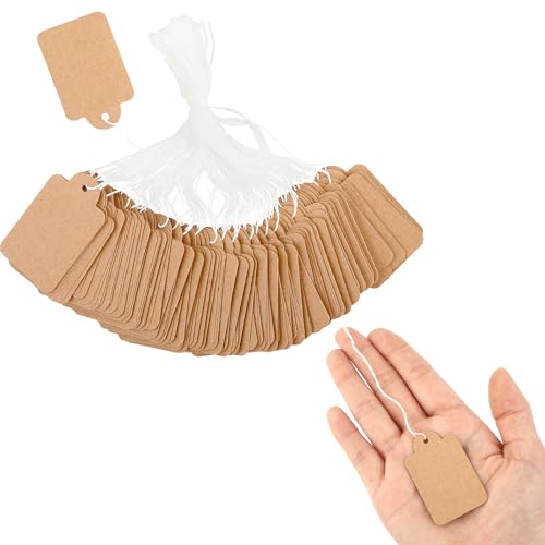 Prasacco 200 Stück Anhänger Etiketten, Kraftpapier Anhänger 3 * 4.8cm Preisschilder Anhänger, Preisschilder Etiketten Geschenkanhänger mit Faden Handmade Hängeetiketten Für Kleidung Schmuck Display von Prasacco