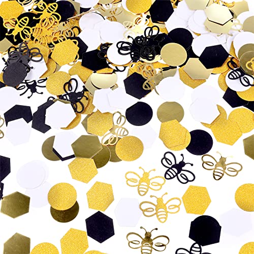 Prasacco 380 Stück Bienen-Konfetti-Dekorationen, Glitter Biene Konfetti und Rundes/Rautenförmiges Konfetti Set für Bienen-Mottopartys, Baby-Partys, Geburtstagsfeiern Dekorationen (Gold, Schwarz, Weiß) von Prasacco
