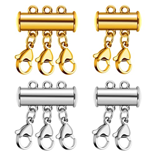 Prasacco 4 Stück Magnetischer Kettenverschluss, 2/3 Stränge Halskettentrenner Magnetische Verbinder Mehrsträngiger Extender für DIY Halsketten Armband Schmuckherstellung (Silber und Golden) von Prasacco