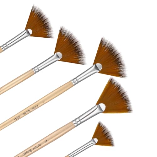 Prasacco 5 Stück Malen Pinsel Set, Nylon Fächerpinsel zum Malen Langer Holzgriff Künstlerpinsel Pinselset für Acrylmalerei, Aquarellmalerei, Ölmalerei, Gouachemalerei (5 Größen) von Prasacco