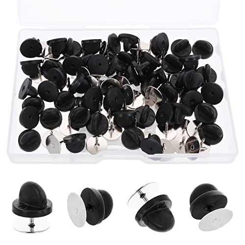 Prasacco 50 Stück Gummi Pin Verschlüsse, Anstecker Verschluss Runde Ersatz Anstecknadel für Basteln DIY Schmuckherstellung, Uniform Abzeichen (Schwarz) von Prasacco