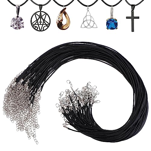 Prasacco 50 Stück Schwarze Halsketten Kordel, Schnur Dünn Schmuckband Karabinerverschluss wasserdichte Geflochtene Lederhalskette für Damen für die Herstellung von Halsketten, Armbändern Prasacco 50 Stück Schwarze Halsketten Kordel, Schnur Dünn Schmuckband Karabinerverschluss wasserdichte Geflochtene Lederhalskette für Damen für die Herstellung von Halsketten, Armbändern von Prasacco