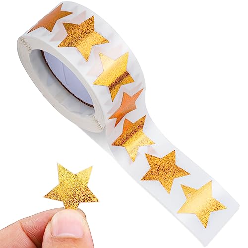 Prasacco 500 Stück Gold Sterne Aufkleber, Glitter Stern-Aufkleber Belohnung Sticker für Kinder 2,5 cm Selbstklebend Dekorative Stern Aufkleber für Scrapbooking, Grußkarten, Geschenke, Basteln(1 Rolle) von Prasacco