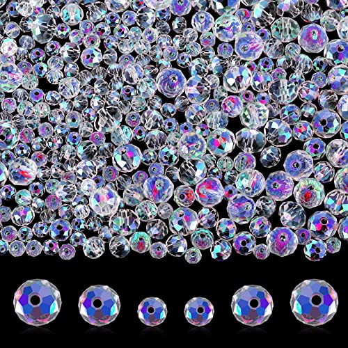 Prasacco 500 Stück Kristall Perlen, AB Farbe Kristall Glasperlen Transparent Lose Perlen für Armbänder, Halsketten, Anhänger, Schmuckherstellung, DIY-Handwerk (4mm, 6mm, 8mm) von Prasacco