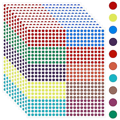 Prasacco 5500 Stück Runde Punktaufkleber, Farbige Punkte Aufkleber 6 mm Selbstklebende Punkt Aufkleber Farbcodierung Etiketten Aufkleber für DIY-Scrapbooking, Kalender, Klassenzimmer, Büro (10 Farben) von Prasacco