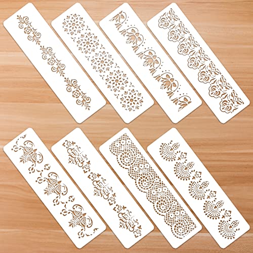 Prasacco 8 Stück Blume Grenze Schablonen, Mandala Schablonen Weiße Kunststoff Malschablonen Kuchendekorationen Schablonen Wiederverwendbare DIY-Bastelschablonen für Malerei, DIY-Kuchen (31,5 x 7,5cm) Prasacco 8 Stück Blume Grenze Schablonen, Mandala Schablonen Weiße Kunststoff Malschablonen Kuchendekorationen Schablonen Wiederverwendbare DIY-Bastelschablonen für Malerei, DIY-Kuchen (31,5 x 7,5cm) von Prasacco