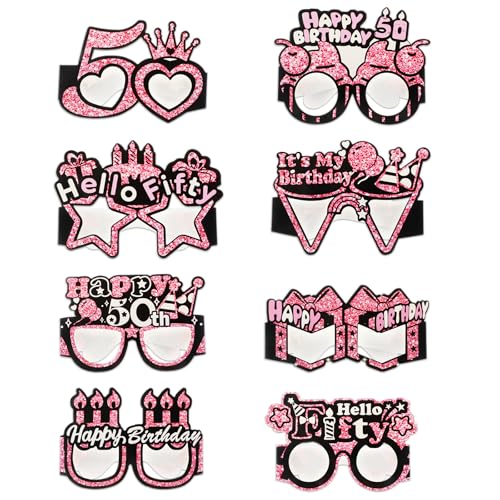 Prasacco 8 Stück Papier-Sonnenbrillen-Dekorationen zum 50. Geburtstag, Partybrillen Fotoautomaten-Requisiten Happy Birthday Party Paper Eyeglasses 50. Geburtstagsdekorationen für Frauen, Roségold Prasacco 8 Stück Papier-Sonnenbrillen-Dekorationen zum 50. Geburtstag, Partybrillen Fotoautomaten-Requisiten Happy Birthday Party Paper Eyeglasses 50. Geburtstagsdekorationen für Frauen, Roségold von Prasacco