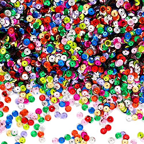 Prasacco Pailletten Basteln, 6 mm Farbiger Kunststoff Pailletten Runde Pailletten mit Loch für DIY-Basteln, Schmuckherstellung, Nähen, Festtagsdekorationen, Kleiderdekorationen, Nagelkunst (150g) von Prasacco