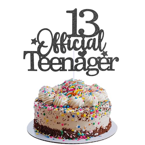 Prasacco Tortendeko 13 Official Teenager Cake Topper - Schwarzer Glitzer Cupcake Toppers für 13. Geburtstag Party - Kuchen Deko für 13 Jahre Alte Jungen und Mädchen von Prasacco