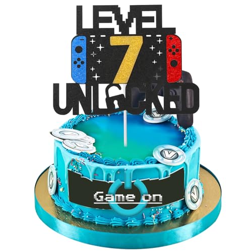 Prasacco Tortendeko Geburtstag, Level Unlocked 7. geburtstag junge Spiel Themen-Kuchenaufsatz DIY Level Up Happy Birthday Cupcake Topper mit Essen Papier Stick Geburtstag für Kinder Jungen Mädchen Prasacco Tortendeko Geburtstag, Level Unlocked 7. geburtstag junge Spiel Themen-Kuchenaufsatz DIY Level Up Happy Birthday Cupcake Topper mit Essen Papier Stick Geburtstag für Kinder Jungen Mädchen von Prasacco