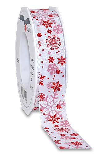 Prasent CAVALESE Bedrucktes Schleifenband weiß/rot 20 m Länge, 25 mm Breite, Polyester von PRÄSENT