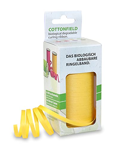 Prasent COTTONFIELD Kräuselband aus Baumwolle gelb 100 m Länge, 5 mm Breite, 5 mm-100 m von Prasent