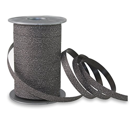 PRÄSENT Poly Glitter Ringelband schwarz, 100 m leicht kräuselndes Geschenkband, 10 mm Breite, Dekoband zum Basteln & Einpacken von Geschenken, für Festliche Anlässe von PRÄSENT