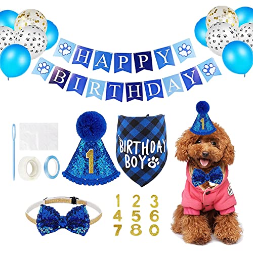 Pratvider Geburtstagsparty-Zubehör für Hunde | Partyzubehör für Hundegeburtstage für Jungen und Mädchen - Partybedarf für Hunde, Geburtstagsparty, Ballon, Sabber, Dreieck, Handtuch, Halsband, Hut Pratvider Geburtstagsparty-Zubehör für Hunde | Partyzubehör für Hundegeburtstage für Jungen und Mädchen - Partybedarf für Hunde, Geburtstagsparty, Ballon, Sabber, Dreieck, Handtuch, Halsband, Hut von Pratvider