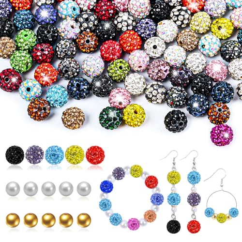 186 Stück + 10 mm Kristall-Strassperlen, glänzende Discokugel-Polymer-Ton-Perlen für Weihnachten, DIY-Schmuckherstellung, Freundschaftsarmbänder, DIY-Geschenke (gemischte Farben) von Prdingfy