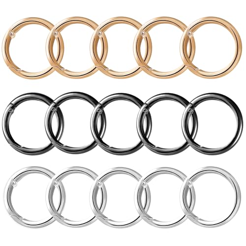 Prebarfun 30 Stück O Ring Runde Karabiner 25mm, Metall Karabiner Rund Ring, Karabinerring, Karabiner Ring, Runde Karabinerhake,Ring Karabiner für Schlüsselanhänger Tasche Geldbörse, 3 Farben von Prebarfun
