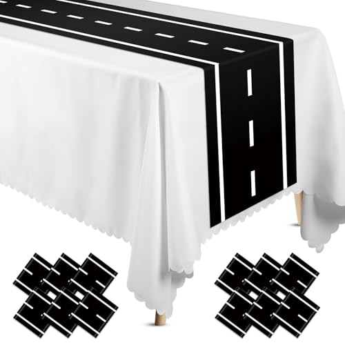 Preboun Kunststoff-Tischläufer, kariert, 35,6 x 274,4 cm, Rennstrecke, Tischläufer für zwei schnelle Auto-Themen, Geburtstag, Rennparty, Dekoration, Events, Zubehör (Race Road), 12 Stück von Preboun
