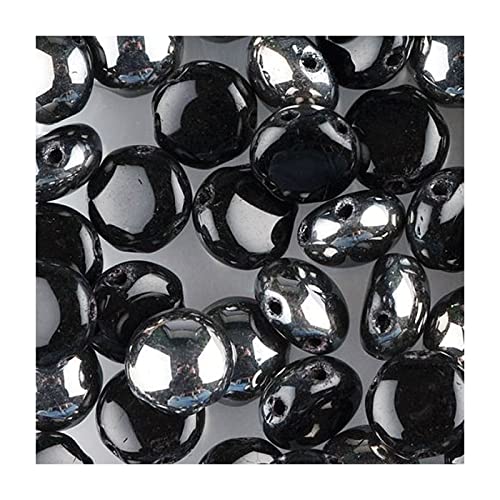 12 stk PRECIOSA Candy Perlen 2-Loch Rundglas Cabochon Black Chrom, 8 mm (PRECIOSA Candy beads 2-hole round glass cabochon black chrom) von Preciosa