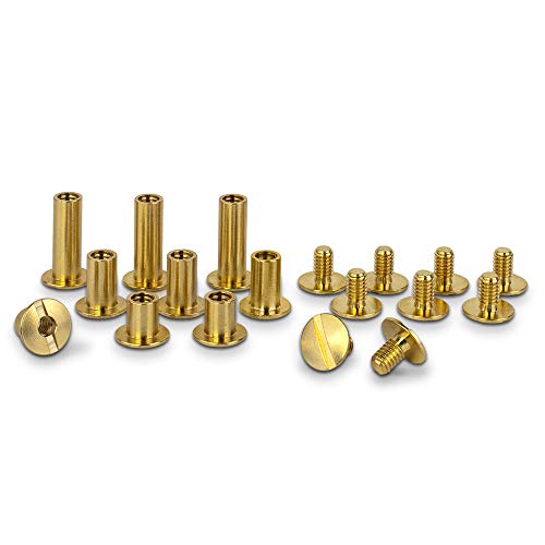 PrecisionGeek - 20 Stück Premium CNC Buchschrauben 22 mm in Messing Buchbinderschrauben Buchnieten vermessingt - Schraubnieten Chicagoschrauben mit 5 mm Schaftdurchmesser - Buch Nieten zum Schrauben von PrecisionGeek