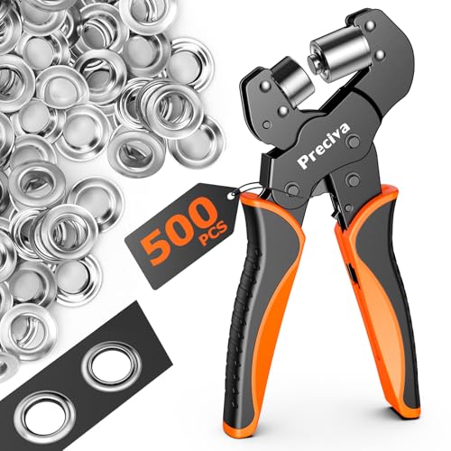 Ösenzangen Set, Profi Ösenzange mit Hebeltechnik Sichere Ösenpresse 10mm mit 500 Ösen Magnetische Ösenpresse aus gehärtetem Stahl Ösenstanze für PVC-Banner, Planen, Karton von Preciva