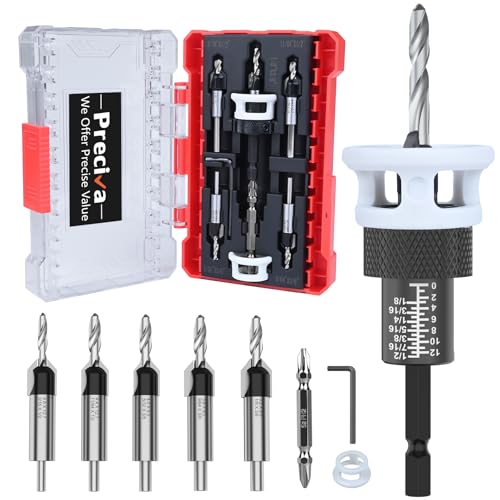 Senkbohrer Set, Preciva Bohrer Set inkl. Kegelsenker-Bohrer Tiefenanschlag Kreuzschlitz-Schraubendreher-Bits mit Aufbewahrungsbox für Holz, Spanplatten, Gipsplatte, Kunststoffplatte von Preciva