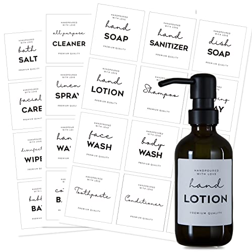 36 Etikettenaufkleber für Händedesinfektionsflaschen, Prefdo wasserdicht, minimalistisch, Bauernhaus-Etiketten für Badezimmer, Hand, Seife, Shampoo, Conditioner (weiß) von Prefdo