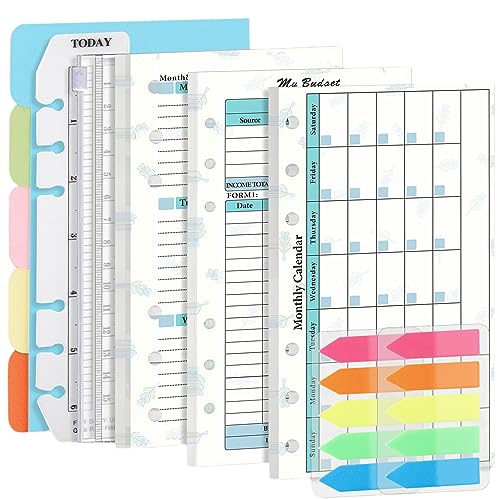 A6 Budget Planner Nachfüllset, Prefdo 82 Blatt Wochenplaner Monatskalender Einlagen 6-Loch Budget Planner mit Binder Tasche, Papierteiler, Lineal, Index-Tabs (Set 3) von Prefdo