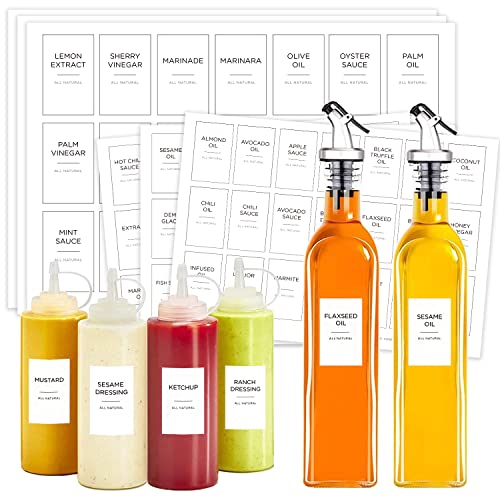 Prefdo Etiketten für Öle, Essig und Gewürze, 126 Stück, minimalistisch, wasser- und ölbeständig, Ölspender-Etiketten, vorgedruckt für die Küche, Speisekammer, Organisation von Prefdo