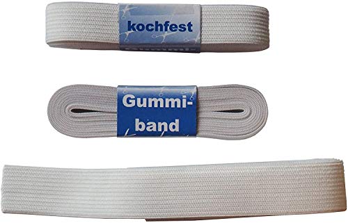 Preisjubel 2 x Gummiband 2,5m x 1,5cm in der Farbe weiß und Kochfest, Gummilitze, Nähband, Schlüpfergummi, Saumband von Preisjubel