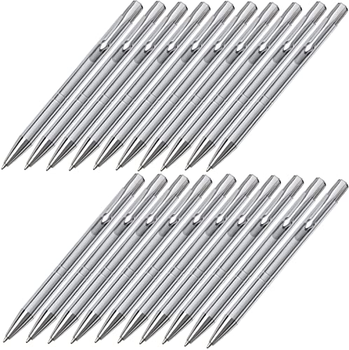 Preiswert&Gut 20x Kugelschreiber Hochwertig aus Aluminium mit blauer Tinte mit Druckmechanismus 13,7 cm Silber – Elegantes Schreibgerät als Werbeartikel oder auch als Schreibset von Preiswert & Gut