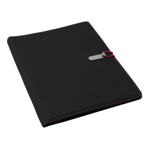 Preiswert&Gut 1 x Dokumentenmappe A4, mit farbig-elastischem Verschlussband, Metallhaken, Schreibblock und Stifteschlaufe – ideal für Büro, Konferenzen und Geschäftsreisen Farbwahl (Schwarz/Rot) von Preiswert&Gut