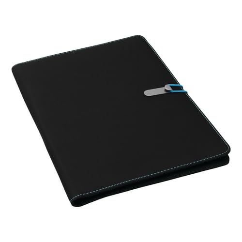 Preiswert&Gut 1 x Dokumentenmappe A4, mit farbig-elastischem Verschlussband, Metallhaken, Schreibblock und Stifteschlaufe – ideal für Büro, Konferenzen und Geschäftsreisen Farbwahl (Schwarz/Türkis) von Preiswert & Gut