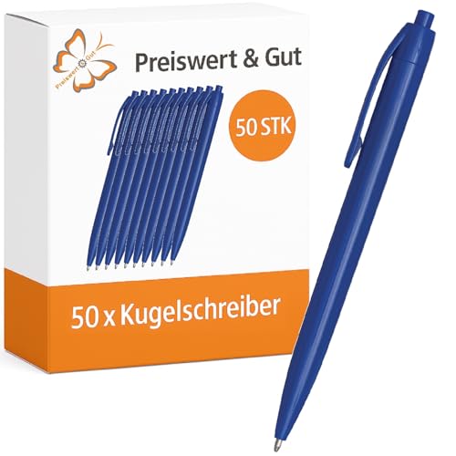 Preiswert&Gut 50 x Kugelschreiber 13,8 cm Set - Farbe blau - Kulis schwarzschreibend - Schreiblänge ca. 800-1000m - Druckmechanismus - Material Kunststoff Preiswert&Gut 50 x Kugelschreiber 13,8 cm Set - Farbe blau - Kulis schwarzschreibend - Schreiblänge ca. 800-1000m - Druckmechanismus - Material Kunststoff von Preiswert & Gut