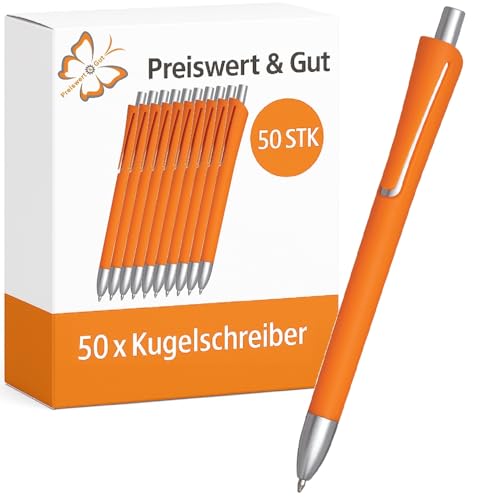 Preiswert&Gut 50 x Kugelschreiber 14,2cm Set - Farbe orange - Kulis schwarzschreibend - Druckmechanismus - Kunststoff - Schreiblänge ca. 800-1000m, silber-matten Applikationen Preiswert&Gut 50 x Kugelschreiber 14,2cm Set - Farbe orange - Kulis schwarzschreibend - Druckmechanismus - Kunststoff - Schreiblänge ca. 800-1000m, silber-matten Applikationen von Preiswert & Gut