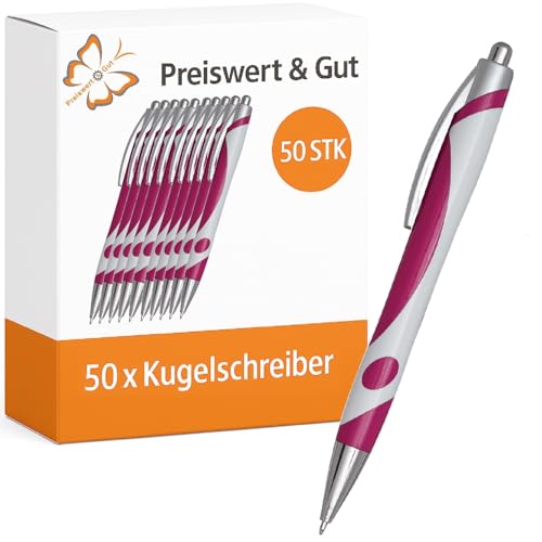 Preiswert&Gut 50 x Kugelschreiber dunkelmagenta/weiß - Kulis schwarzschreibend - 14,3cm - Kugelschreiberset - Material Kunststoff - Druckmechanismus - ergonomischer Griffzone Preiswert&Gut 50 x Kugelschreiber dunkelmagenta/weiß - Kulis schwarzschreibend - 14,3cm - Kugelschreiberset - Material Kunststoff - Druckmechanismus - ergonomischer Griffzone von Preiswert & Gut