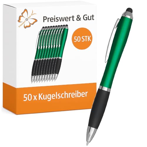 Preiswert&Gut 50 x Kugelschreiber grün 13,5 cm Set - Touchscreen-Spitze - taillierte Schaftform - Kulis blauschreibend - Drehmechanismus - gummierter Griffzone - Kunststoff/Stahl Preiswert&Gut 50 x Kugelschreiber grün 13,5 cm Set - Touchscreen-Spitze - taillierte Schaftform - Kulis blauschreibend - Drehmechanismus - gummierter Griffzone - Kunststoff/Stahl von Preiswert & Gut