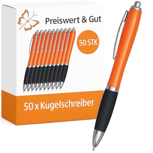 Preiswert&Gut 50 x Kugelschreiber orange/schwarz 14 cm Set - Kulis blauschreibend - ergonomischer Griffzone - Großraummine - Druckmechanismus - Material Kunststoff/Stahl Preiswert&Gut 50 x Kugelschreiber orange/schwarz 14 cm Set - Kulis blauschreibend - ergonomischer Griffzone - Großraummine - Druckmechanismus - Material Kunststoff/Stahl von Preiswert & Gut