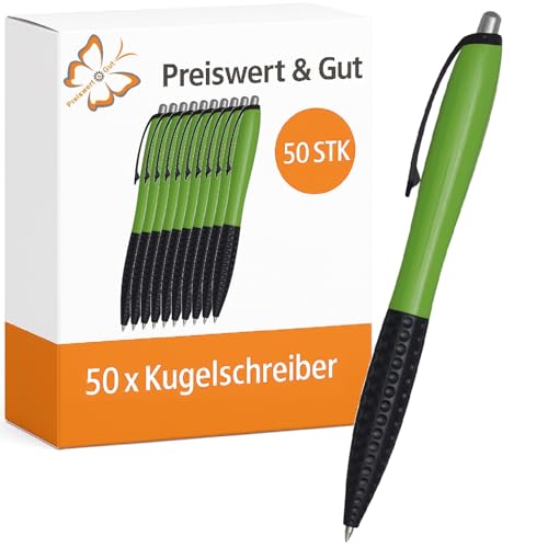 Preiswert&Gut 50 x Kugelschreiber schwarz/apfelgrün Set - Kulis schwarzschreibend - 14 cm - Druckmechanismus - ergonomischer Griffzone - Material Kunststoff Preiswert&Gut 50 x Kugelschreiber schwarz/apfelgrün Set - Kulis schwarzschreibend - 14 cm - Druckmechanismus - ergonomischer Griffzone - Material Kunststoff von Preiswert & Gut