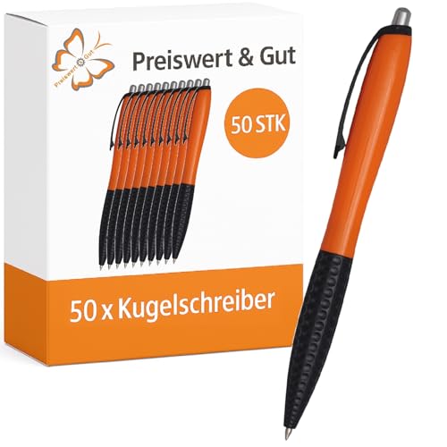 Preiswert&Gut 50 x Kugelschreiber schwarz/orange - Kulis schwarzschreibend - 14 cm Set - Material Kunststoff - Druckmechanismus - ergonomischer Griffzone Preiswert&Gut 50 x Kugelschreiber schwarz/orange - Kulis schwarzschreibend - 14 cm Set - Material Kunststoff - Druckmechanismus - ergonomischer Griffzone von Preiswert & Gut