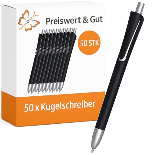 Preiswert&Gut 50 x Kugelschreiber schwarz 14,2cm Set - Kulis schwarzschreibend - Druckmechanismus - Kunststoff - Schreiblänge ca. 800-1000m, silber-matten Applikationen Preiswert&Gut 50 x Kugelschreiber schwarz 14,2cm Set - Kulis schwarzschreibend - Druckmechanismus - Kunststoff - Schreiblänge ca. 800-1000m, silber-matten Applikationen von Preiswert & Gut