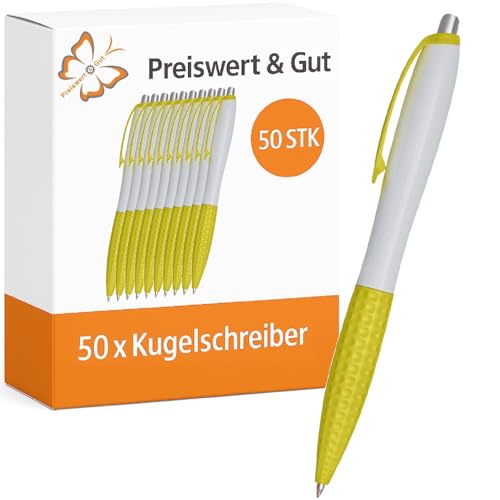Preiswert&Gut 50 x Kugelschreiber weiß/gelb 14 cm Set - Kulis schwarzschreibend - Druckmechanismus - Material Kunststoff - ergonomischer Griffzone Preiswert&Gut 50 x Kugelschreiber weiß/gelb 14 cm Set - Kulis schwarzschreibend - Druckmechanismus - Material Kunststoff - ergonomischer Griffzone von Preiswert & Gut