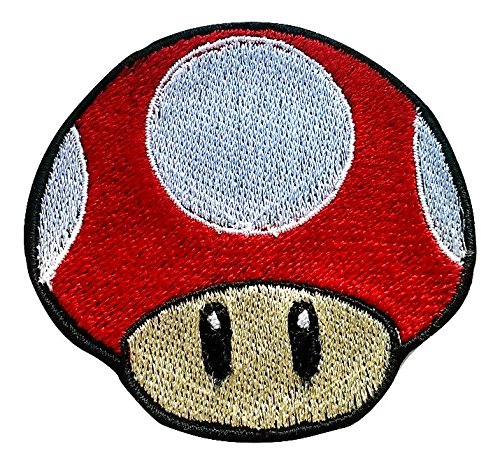 Bestickter Aufbügler / Aufnäher für Kostüm, Mario Kart / Super Mario Brothers, Motiv: roter Pilz von Premier Patches