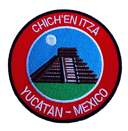 Aufnäher mit Aufschrift Chichen Itza Yucatan Mexiko, 9 cm, zum Aufnähen oder Aufbügeln, mit Tempelmotiv, Reise-Souvenir, DIY, für Tasche, Rucksack, T-Shirt, Jacke, Gepäck von Premier Patches