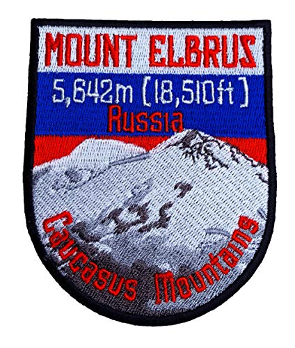 Aufbügler, Motiv: Berg Elbrus Russland, Caucasus Berge, 9 cm, bestickt, zum Aufbügeln, Bergsteigen, Klettern, Trekking, Reisen, Souvenir, DIY, Tasche, Rucksack, T-Shirt, Jacke, Gepäck von Premier Patches